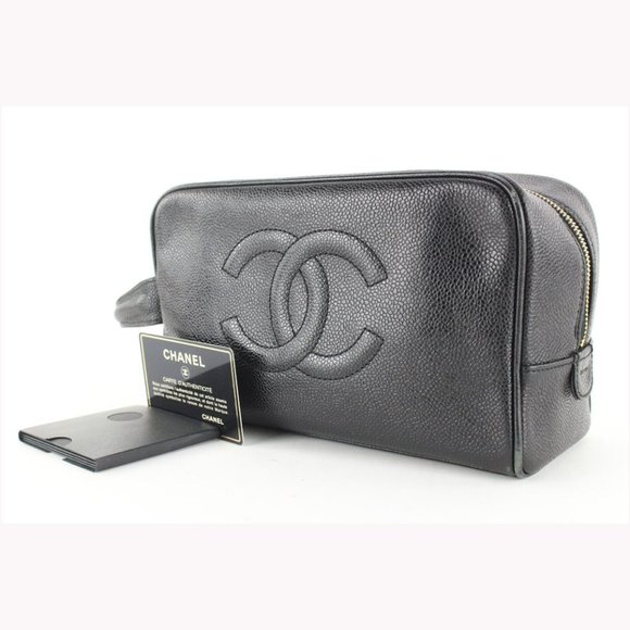 Chanel Black Caviar Dopp Toiletry Case Vanity Pouch 3CJ0113 - Picture 1 of 11